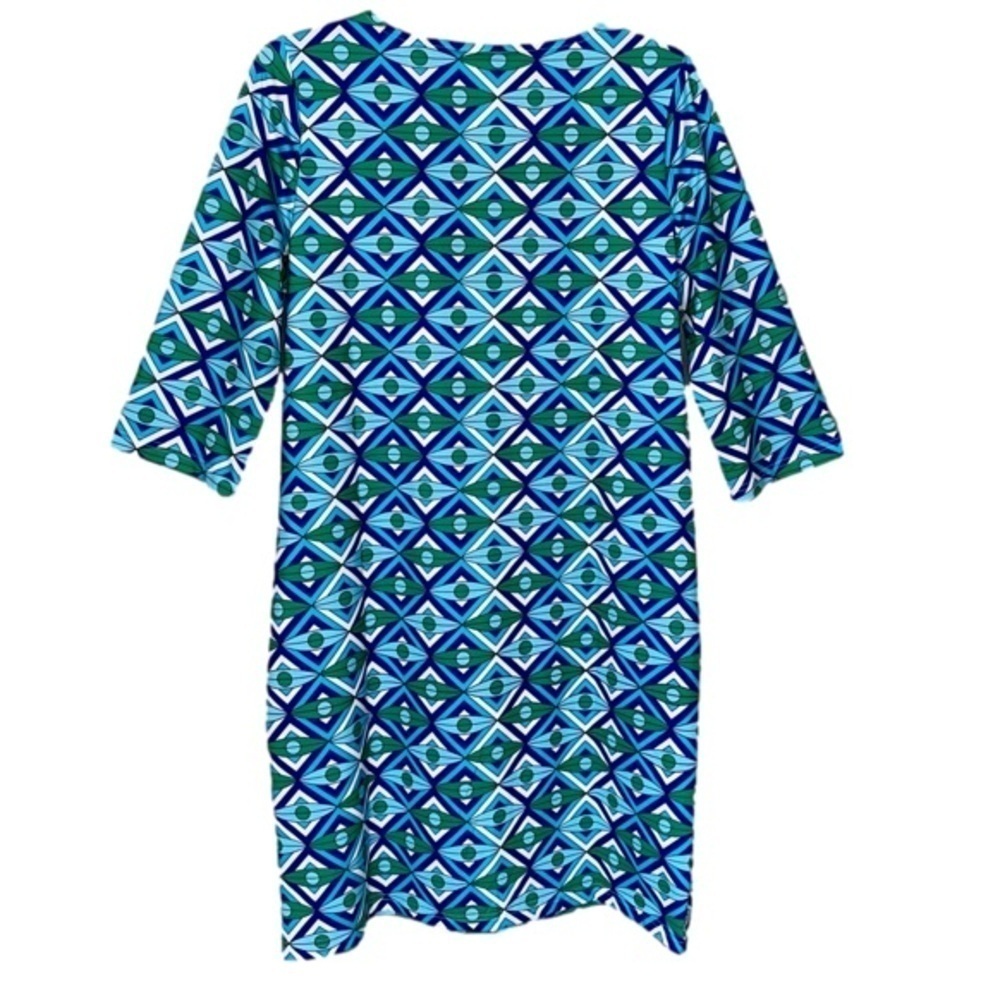 TRACEY NEGOSHIAN Shift Dress Embroidered V Neck Geometric Blue Green Women S - Picture 2 of 10